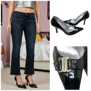 Vintage Y2K NEW BCBGirls Karola Black Patent Leather Point Toe Pumps Heels Sz 8